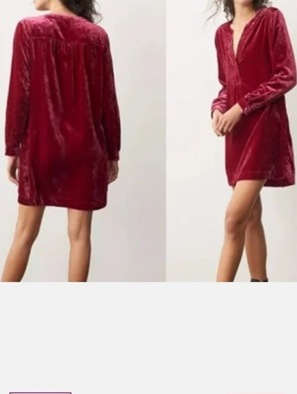 Anthropologie Melody Velvet Sleeve Shift Dress V-neck Long Sleeve Red XS
